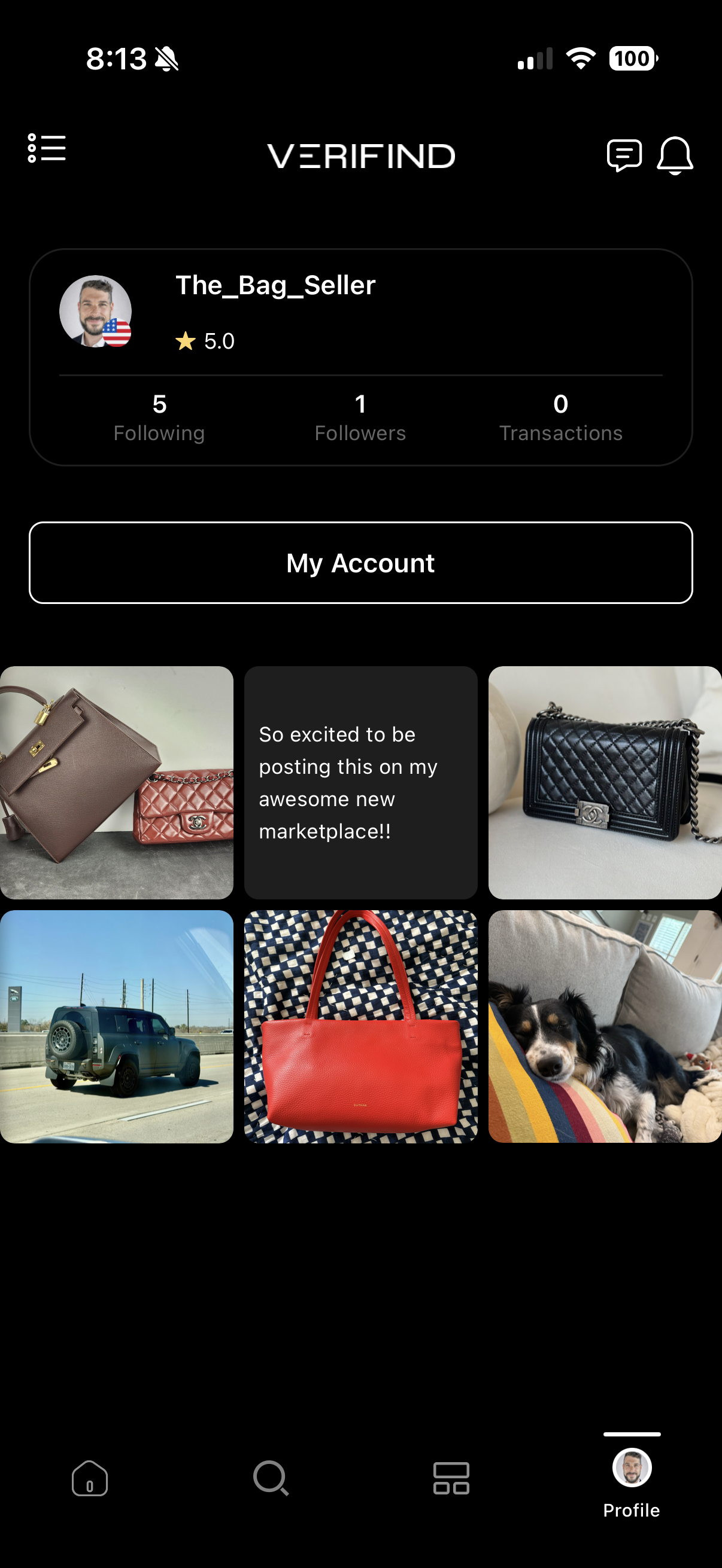 Verifind verified seller profile page – trusted reseller of designer fashion